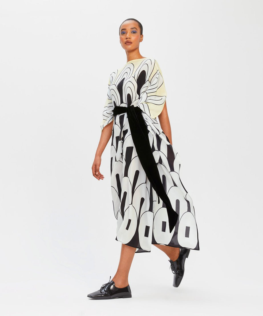 Lightweight Silk Crepe Kaftan Dress - Flowy and Stylish Women's Caftan