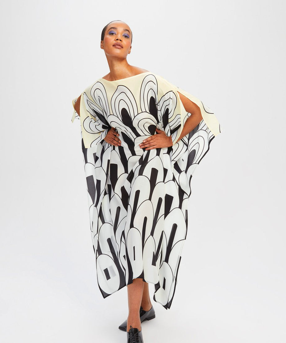 Lightweight Silk Crepe Kaftan Dress - Flowy and Stylish Women's Caftan