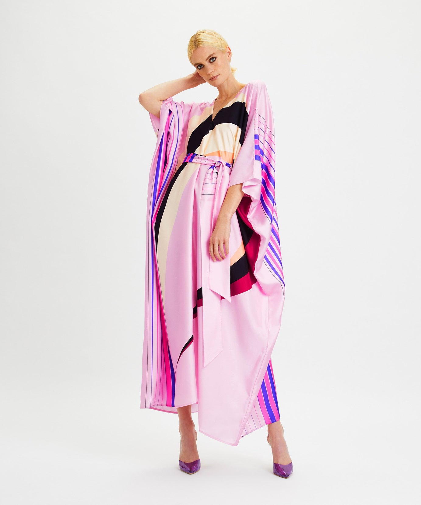 Pink Soft Satin Silk Long Women's Kaftan