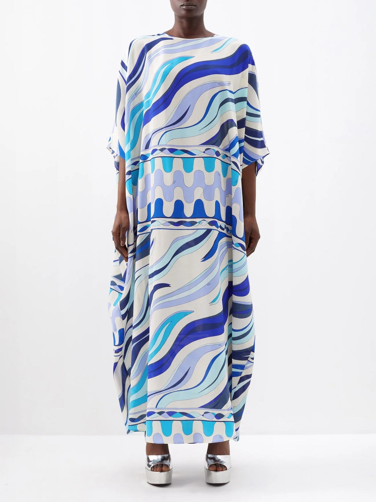 Silk Crepe Occasion Wear Digital Printed Women's Long Kaftan