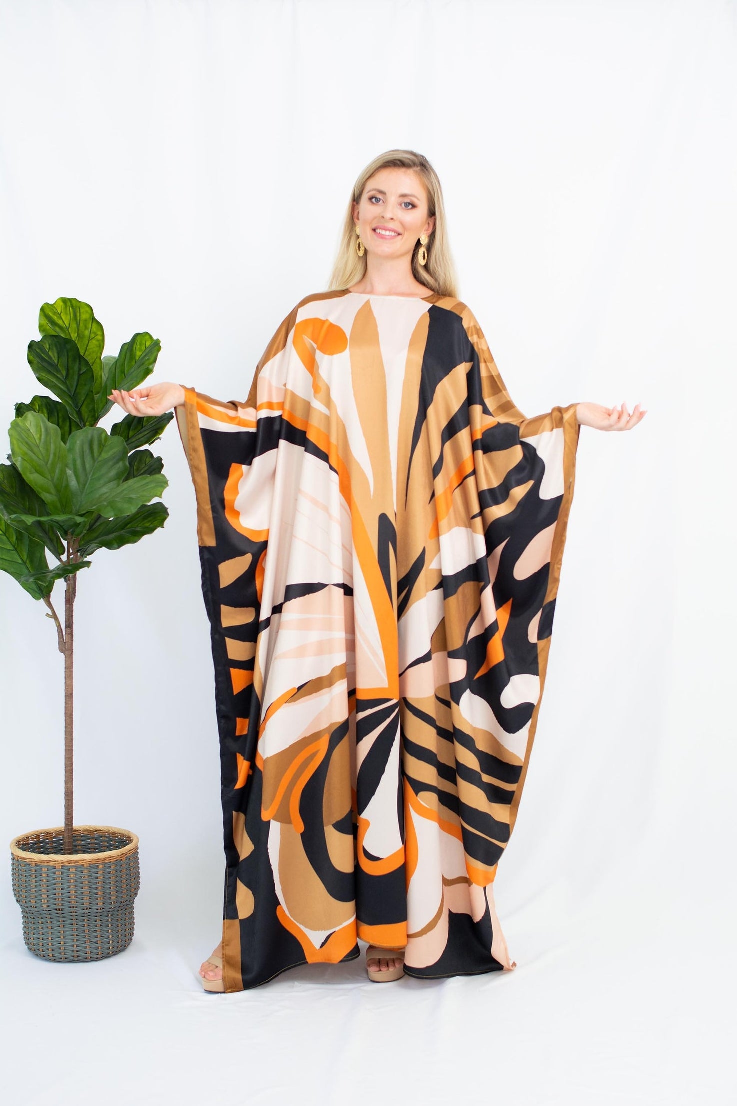 Satin Silk Caftan Luxury Printed Long Kaftan For Women's