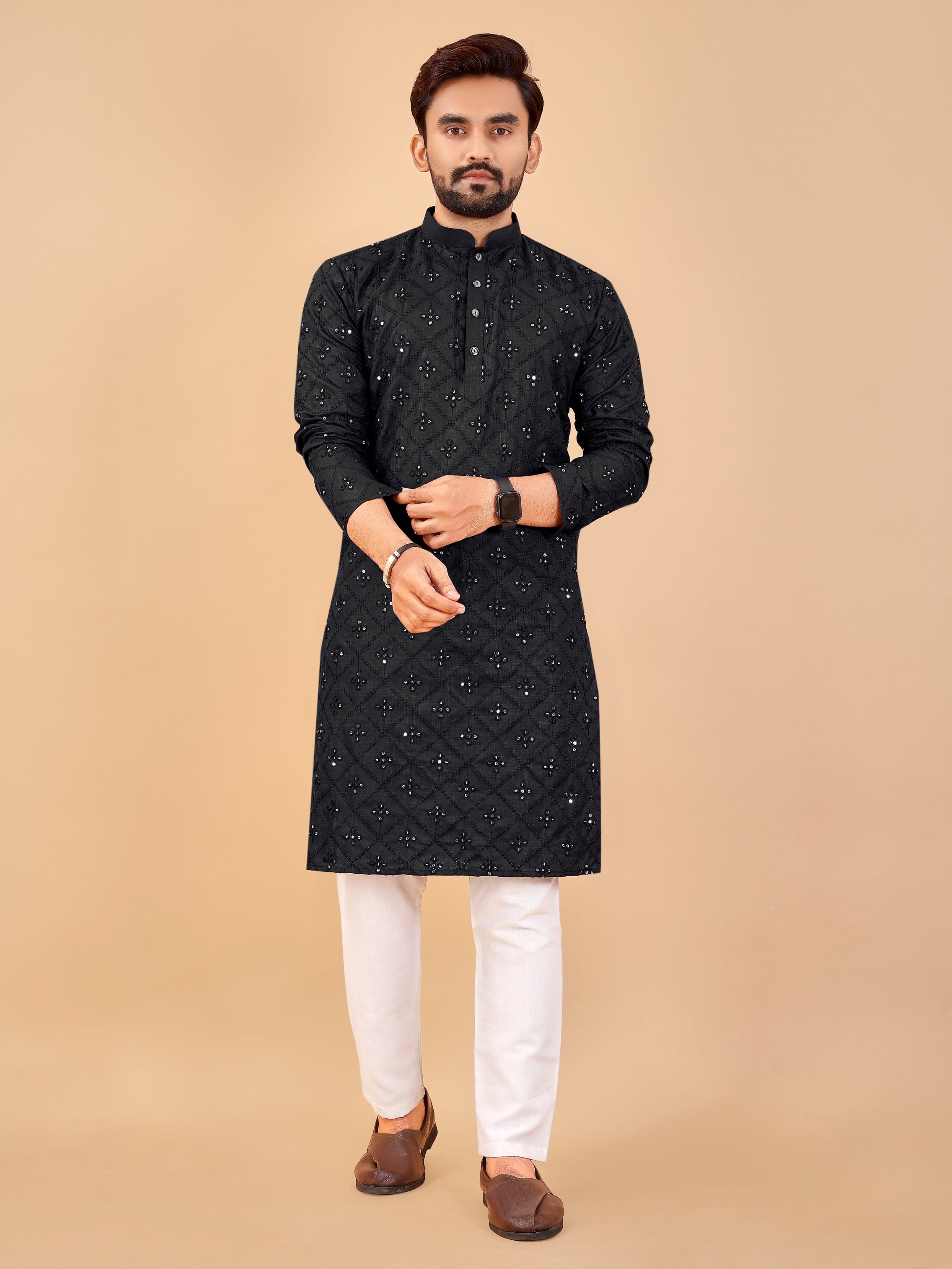 Embroidery Mirror Work Men's Kurta Pajama Set