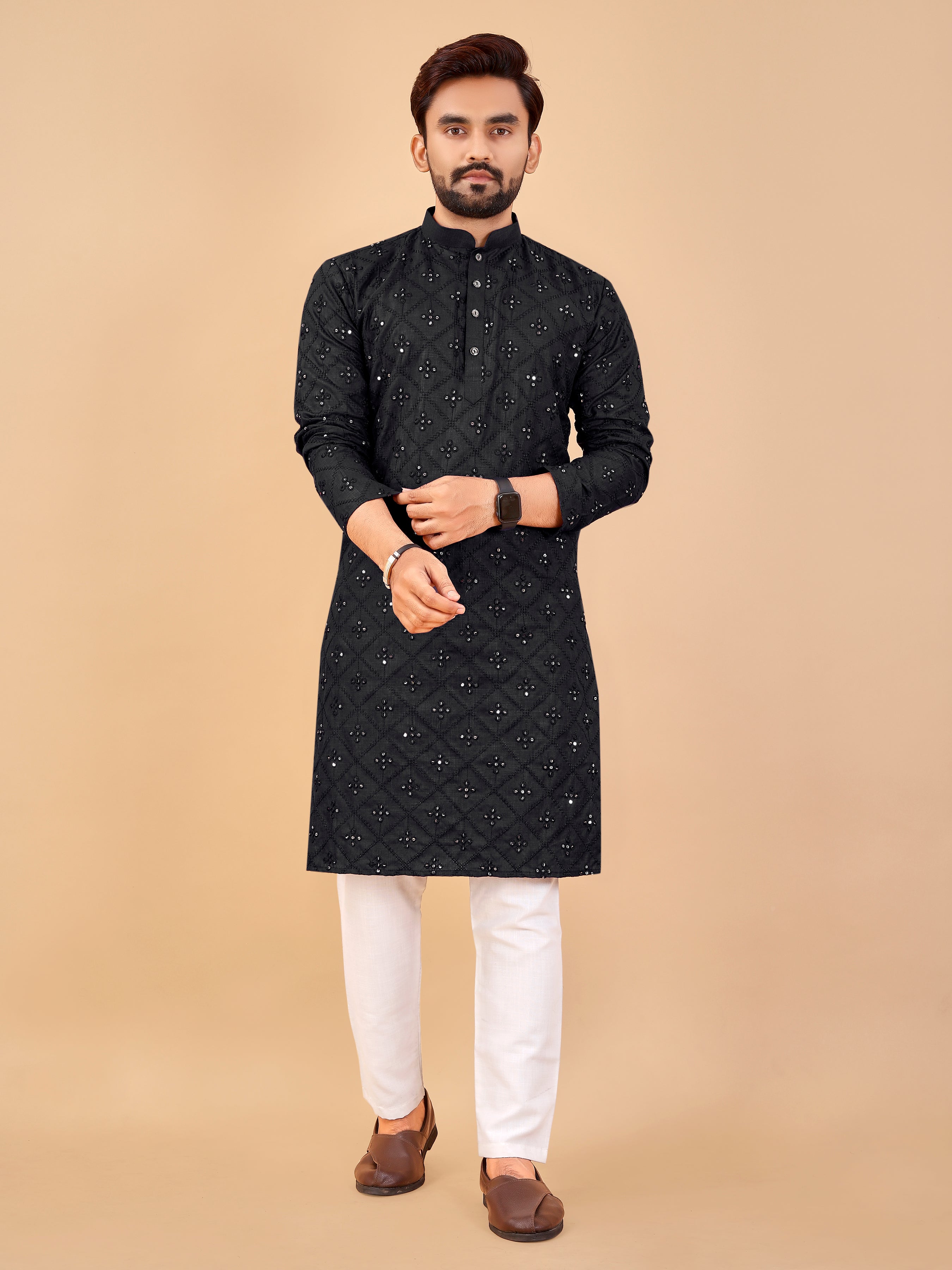 Embroidery Mirror Work Men's Kurta Pajama Set