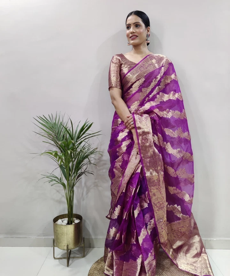 Premium Organza Silk Saree Wedding Wear Function Exclusive Saree With Blouse 11-HR