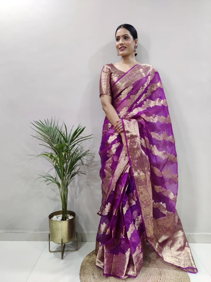 Premium Organza Silk Saree Wedding Wear Function Exclusive Saree With Blouse 11-HR