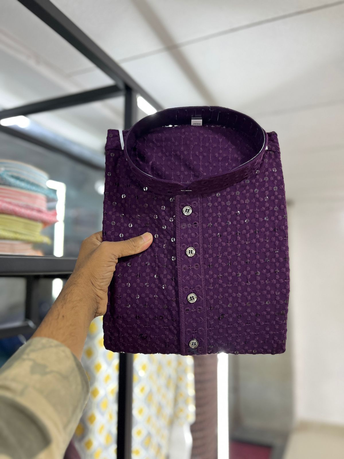 Cotton Rayon With Embroidery Sequin Work Kurta Pajama Set