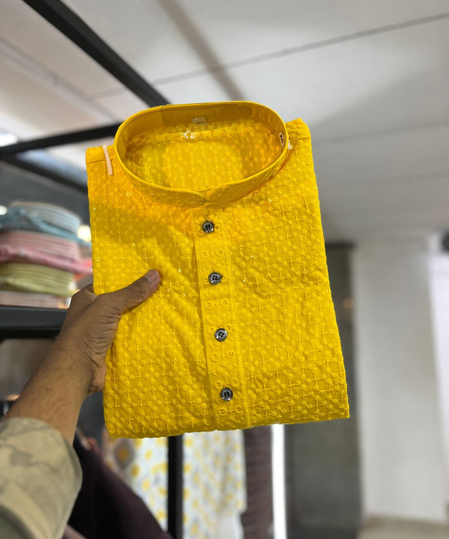 Cotton Rayon With Embroidery Sequin Work Kurta Pajama Set