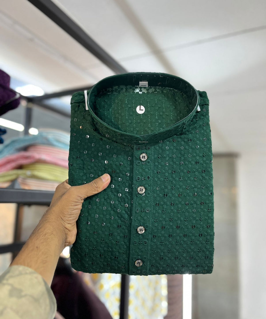 Cotton Rayon With Embroidery Sequin Work Kurta Pajama Set