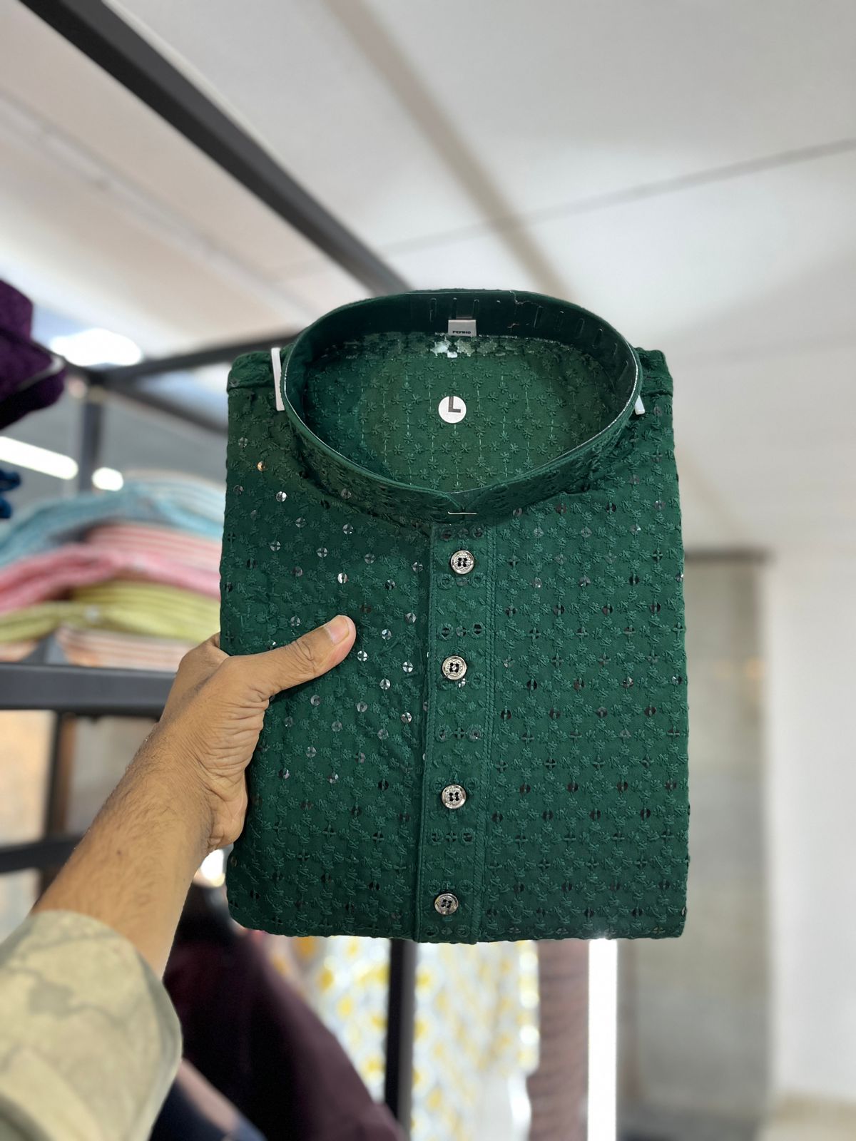 Cotton Rayon With Embroidery Sequin Work Kurta Pajama Set