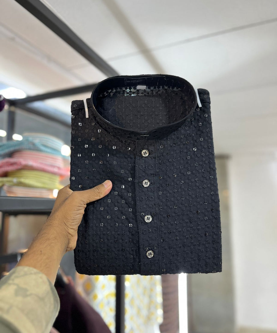 Cotton Rayon With Embroidery Sequin Work Kurta Pajama Set