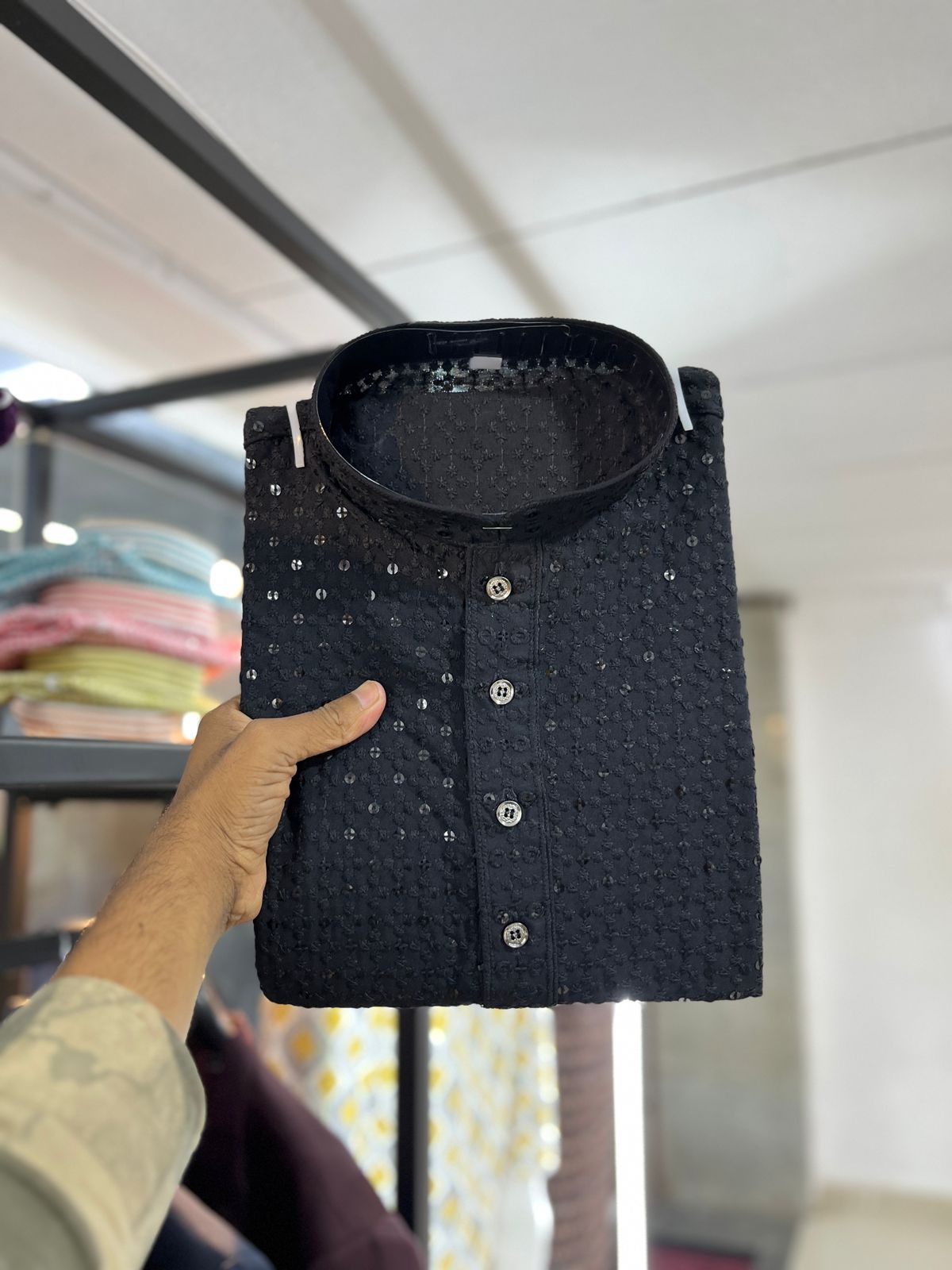 Cotton Rayon With Embroidery Sequin Work Kurta Pajama Set