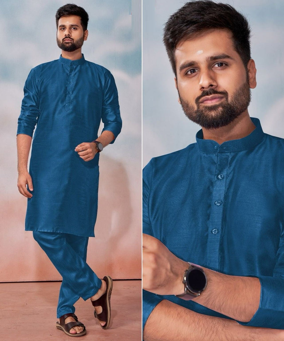 Men's Banglori Silk Kurta Polo Pant Set