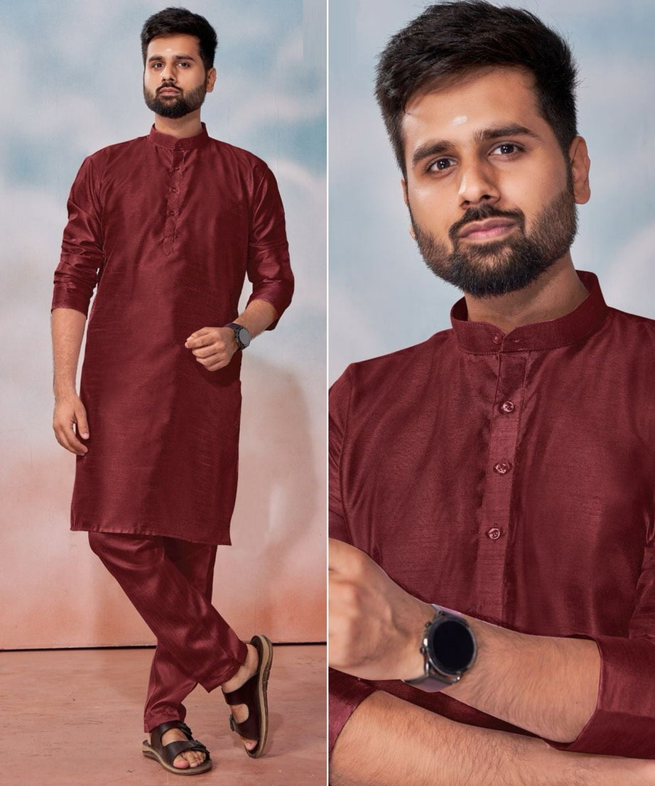 Men's Banglori Silk Kurta Polo Pant Set