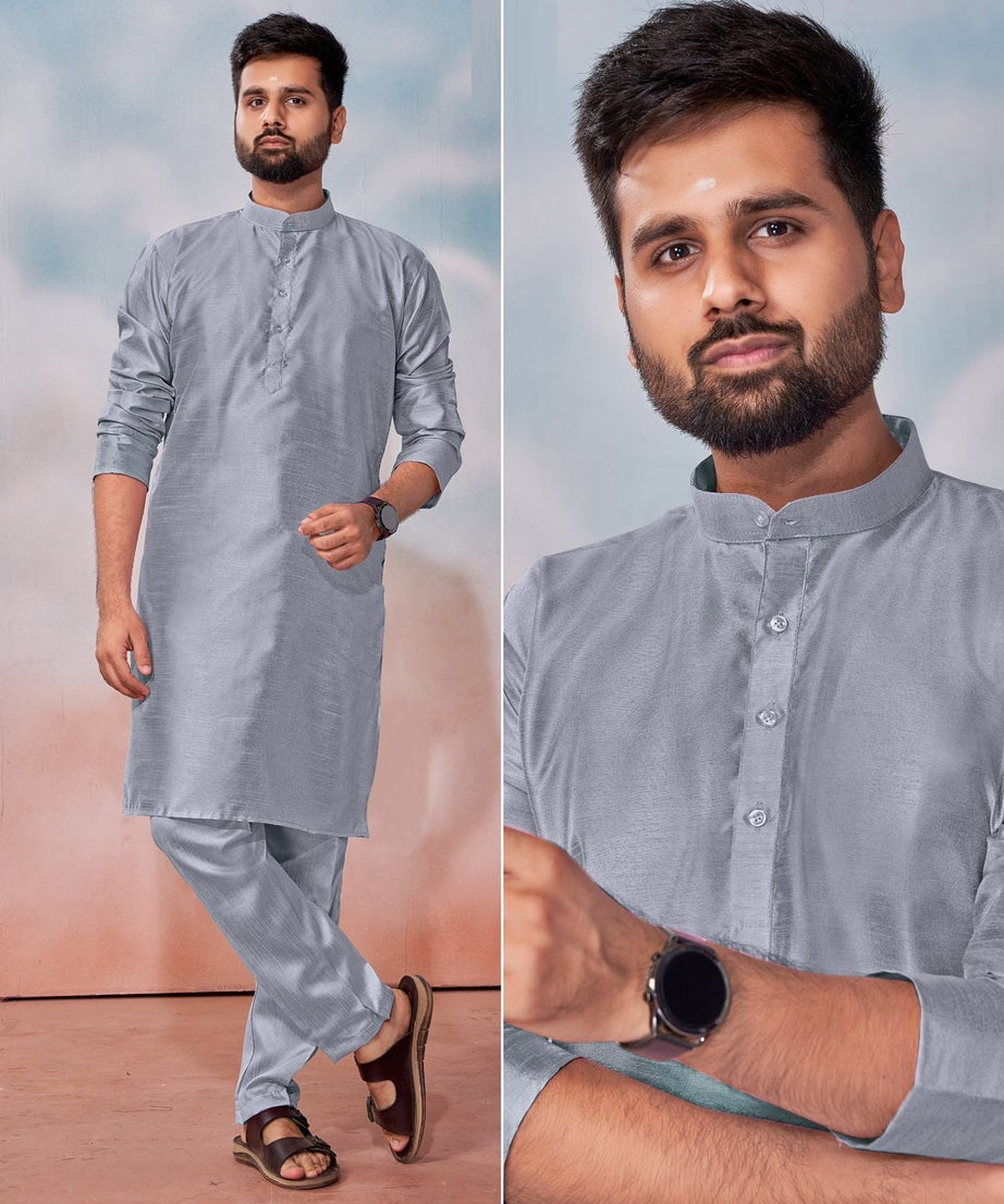 Men's Banglori Silk Kurta Polo Pant Set