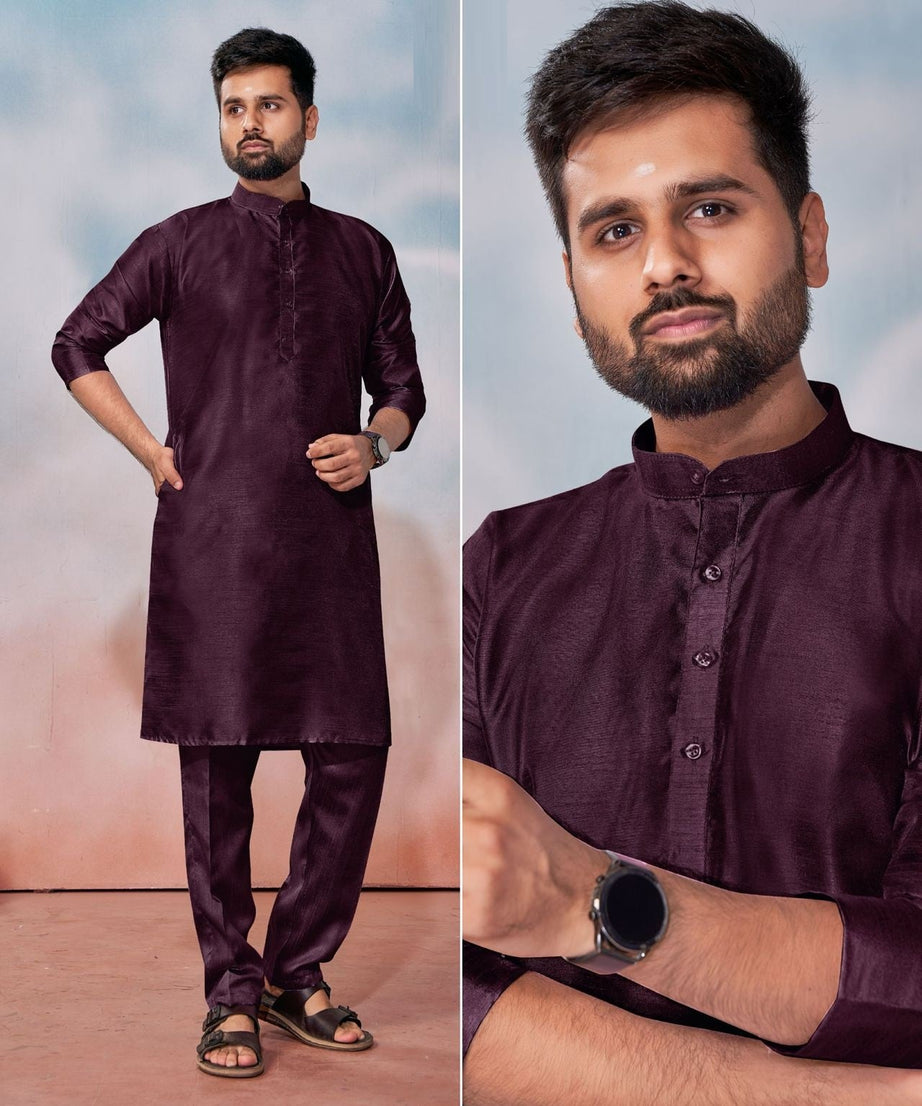 Men's Banglori Silk Kurta Polo Pant Set