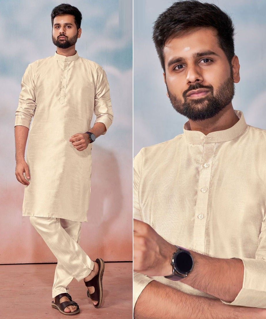 Men's Banglori Silk Kurta Polo Pant Set