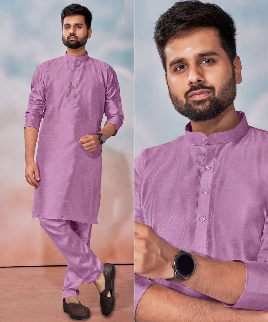 Men's Banglori Silk Kurta Polo Pant Set