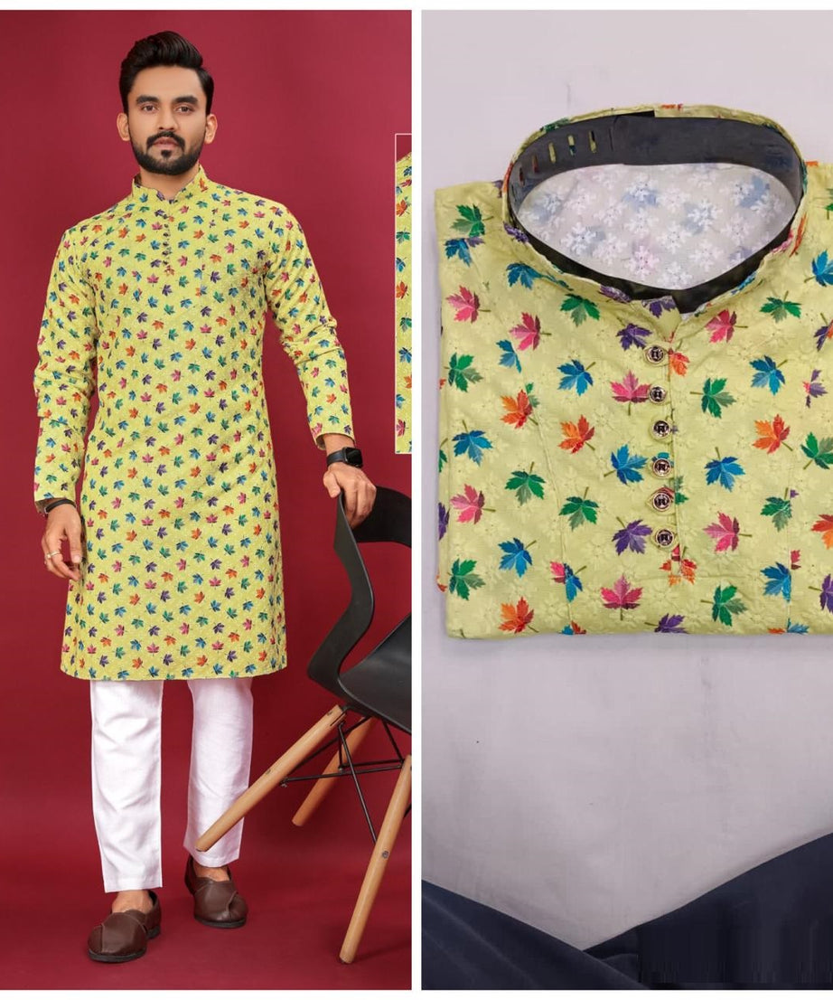 Soft Cotton With Lucknovi work Kurta Pajama Set