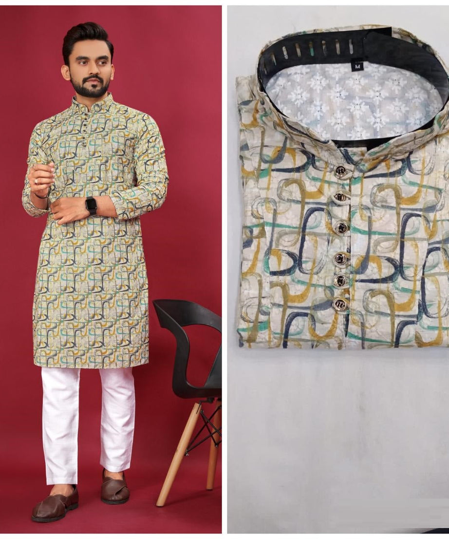 Soft Cotton With Lucknovi work Kurta Pajama Set