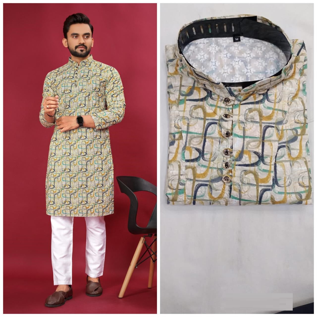 Soft Cotton With Lucknovi work Kurta Pajama Set