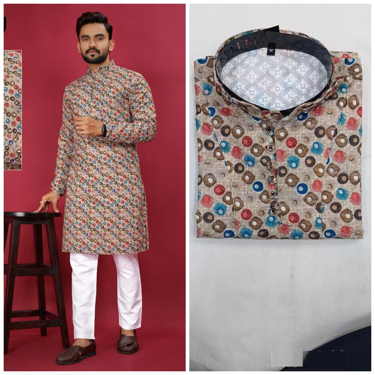 Soft Cotton With Lucknovi work Kurta Pajama Set