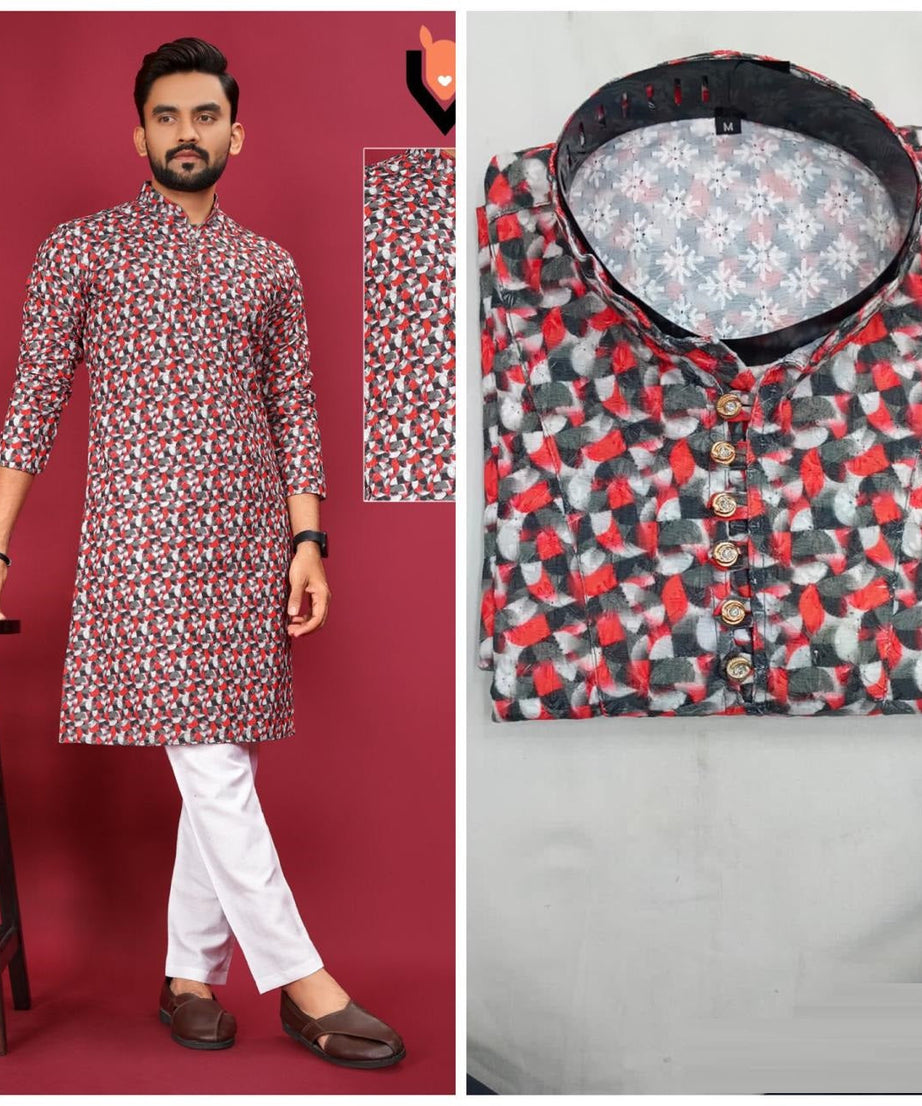Soft Cotton With Lucknovi work Kurta Pajama Set