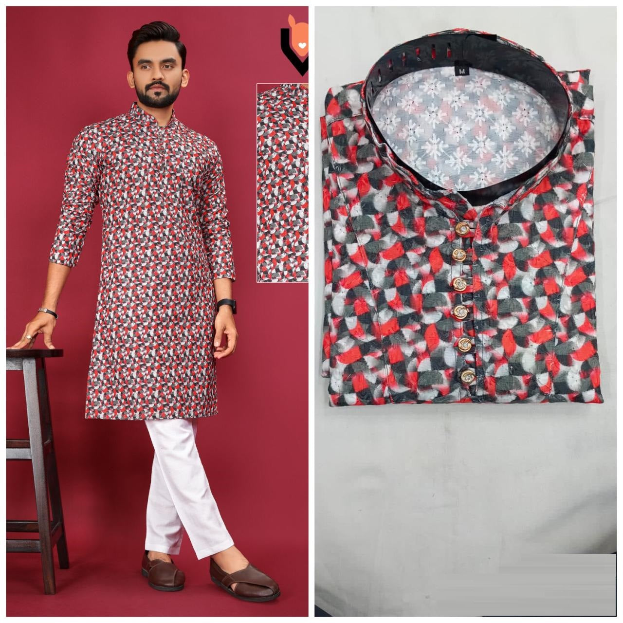 Soft Cotton With Lucknovi work Kurta Pajama Set
