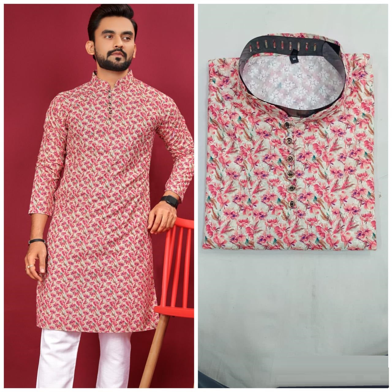 Soft Cotton With Lucknovi work Kurta Pajama Set