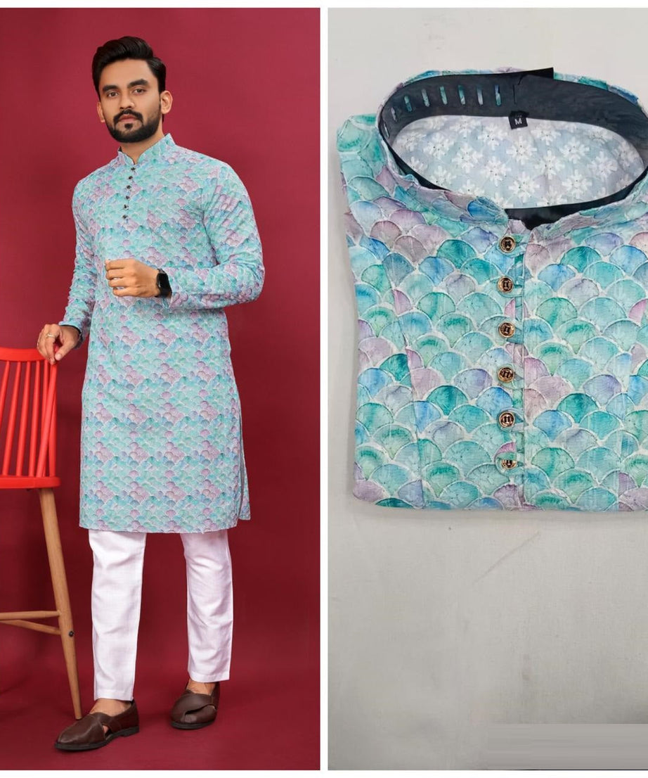 Soft Cotton With Lucknovi work Kurta Pajama Set