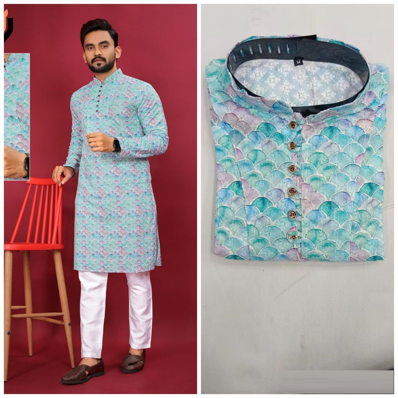 Soft Cotton With Lucknovi work Kurta Pajama Set