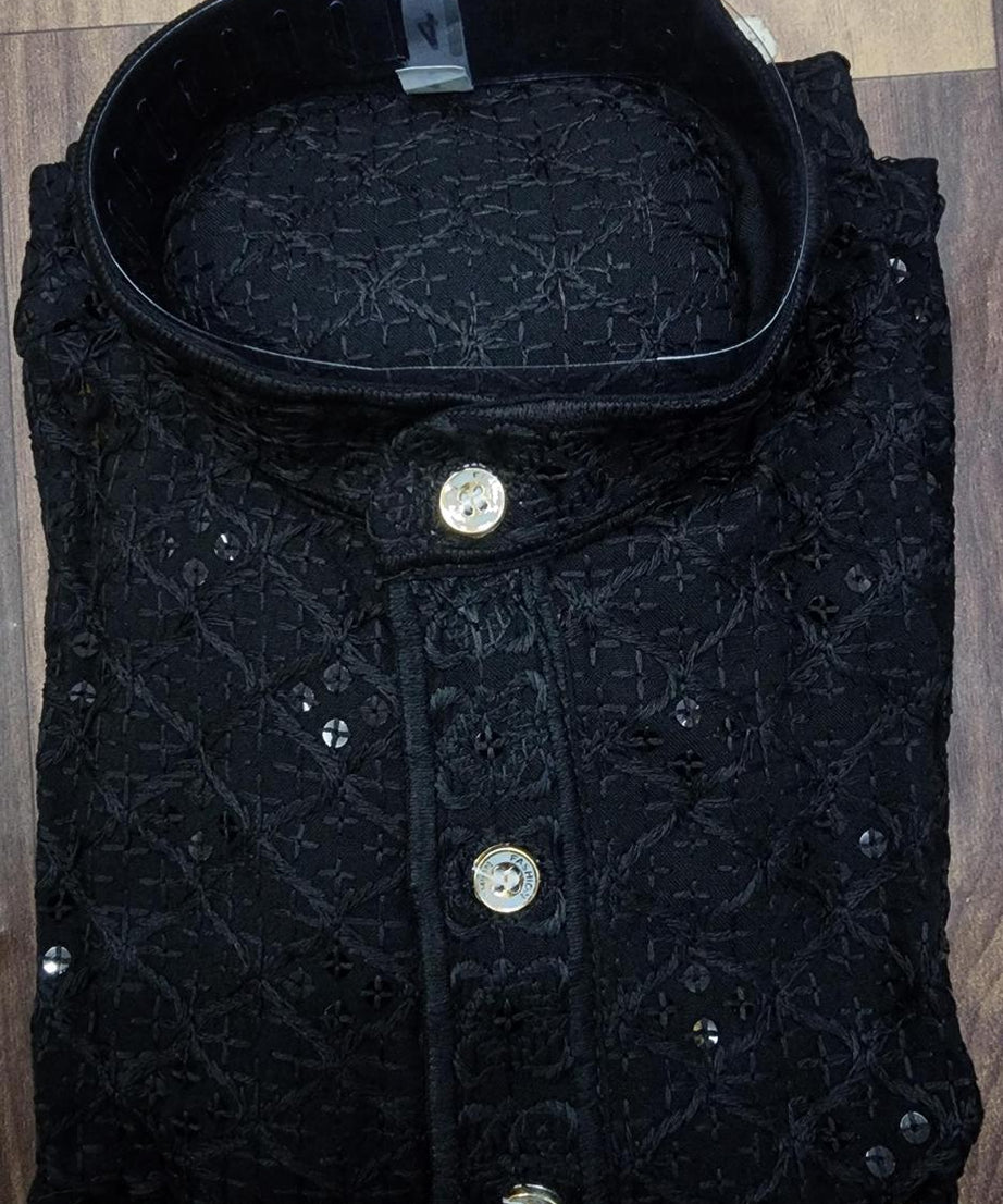 Rayon With Sequence Work Kurta Pajama Set For Boy's