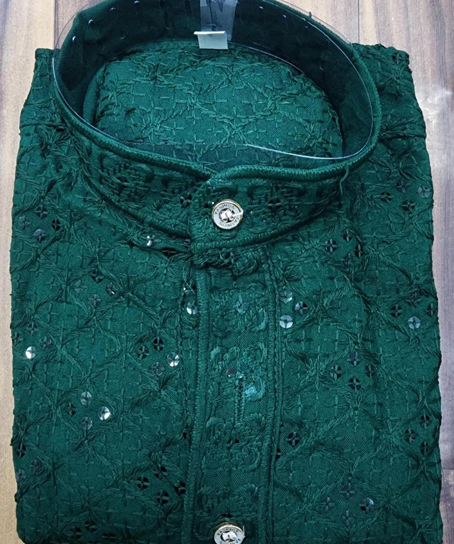 Rayon With Sequence Work Kurta Pajama Set For Boy's