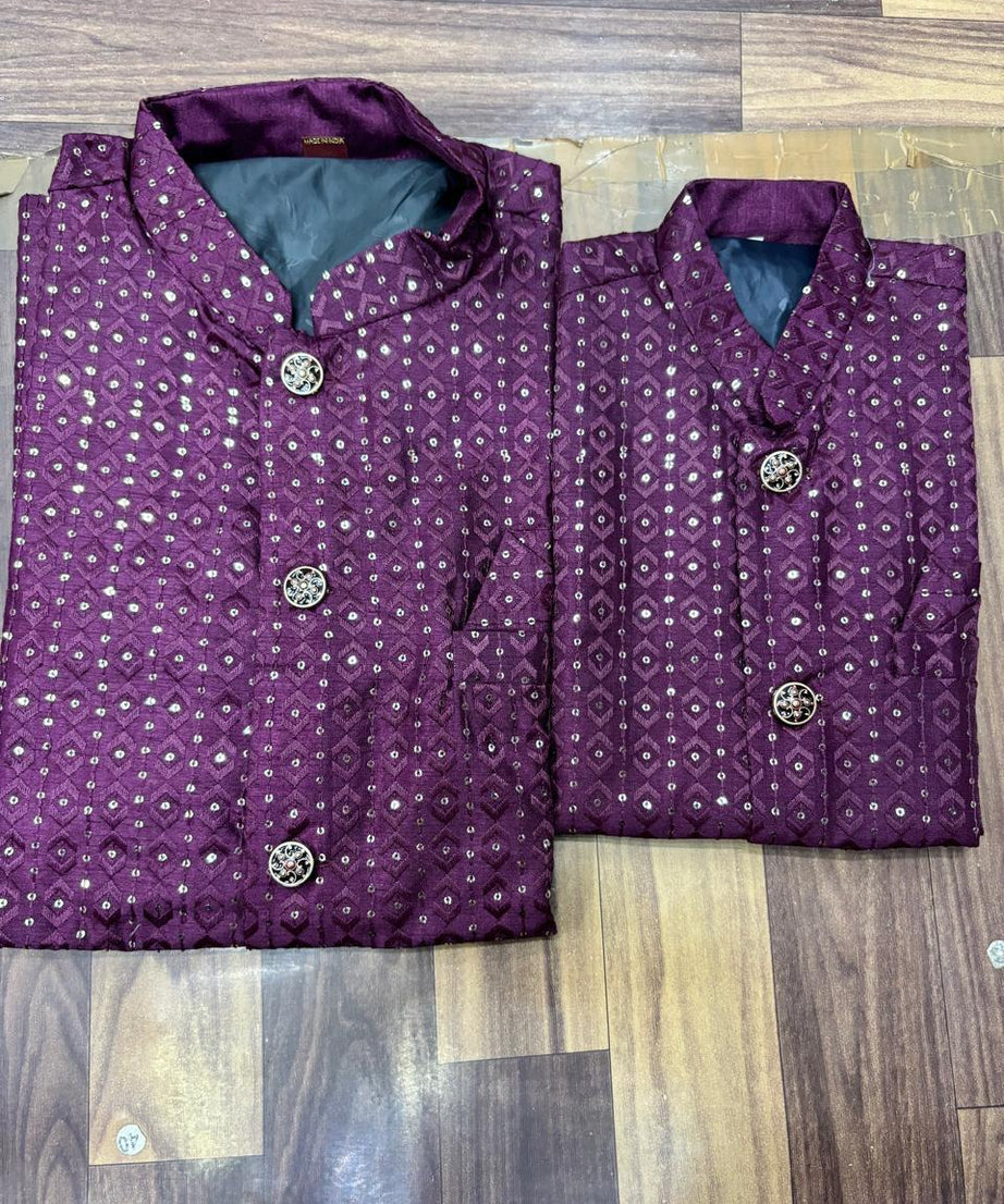 Heavy Banglori Silk With Embroidery Sequins Work Kurta Koti Pajama Set