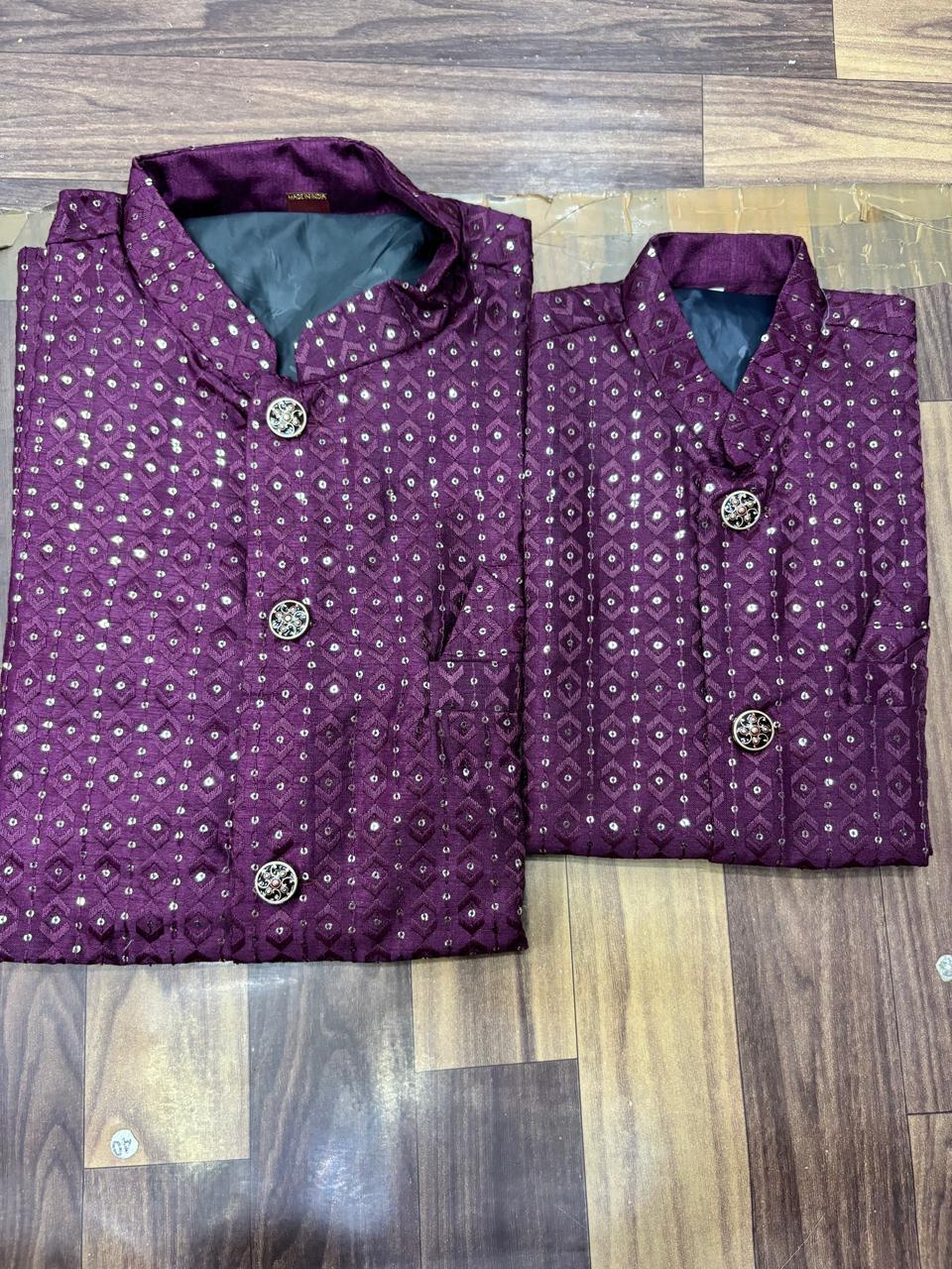 Heavy Banglori Silk With Embroidery Sequins Work Kurta Koti Pajama Set