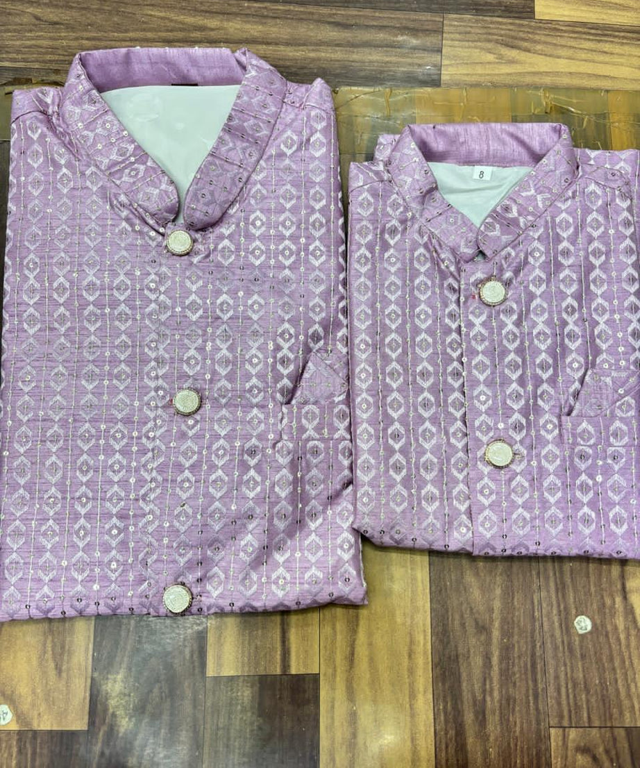 Heavy Banglori Silk With Embroidery Sequins Work Kurta Koti Pajama Set