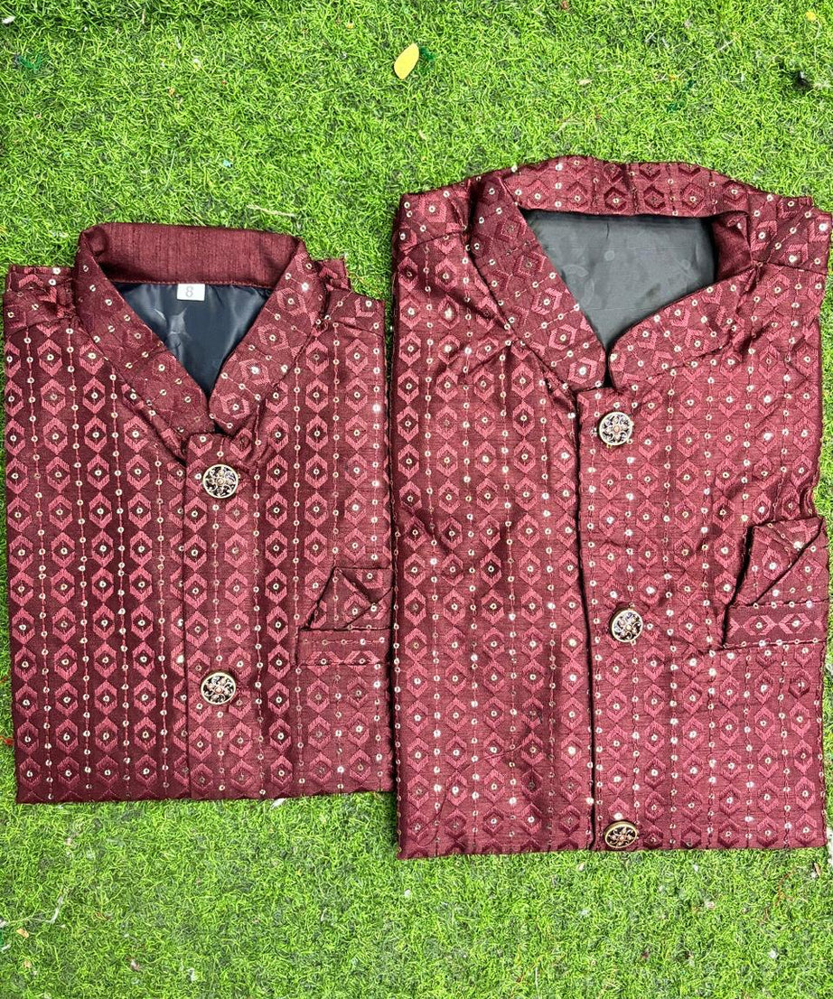 Heavy Banglori Silk With Embroidery Sequins Work Kurta Koti Pajama Set