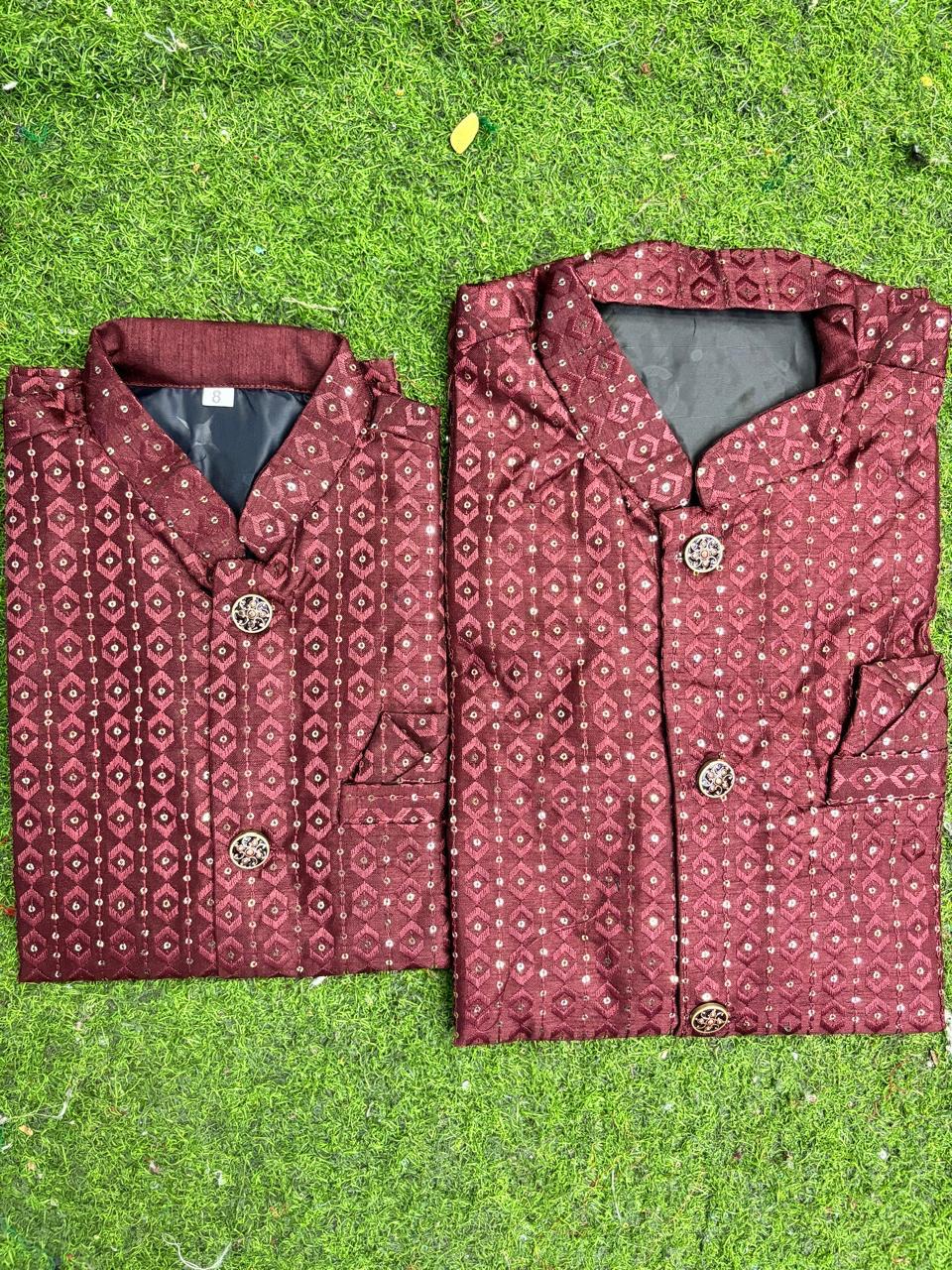 Heavy Banglori Silk With Embroidery Sequins Work Kurta Koti Pajama Set