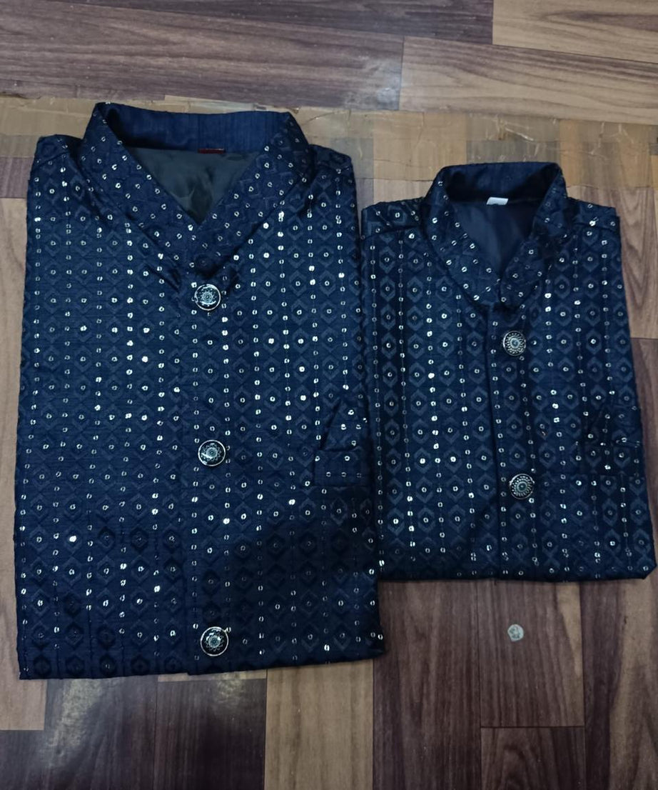 Heavy Banglori Silk With Embroidery Sequins Work Kurta Koti Pajama Set