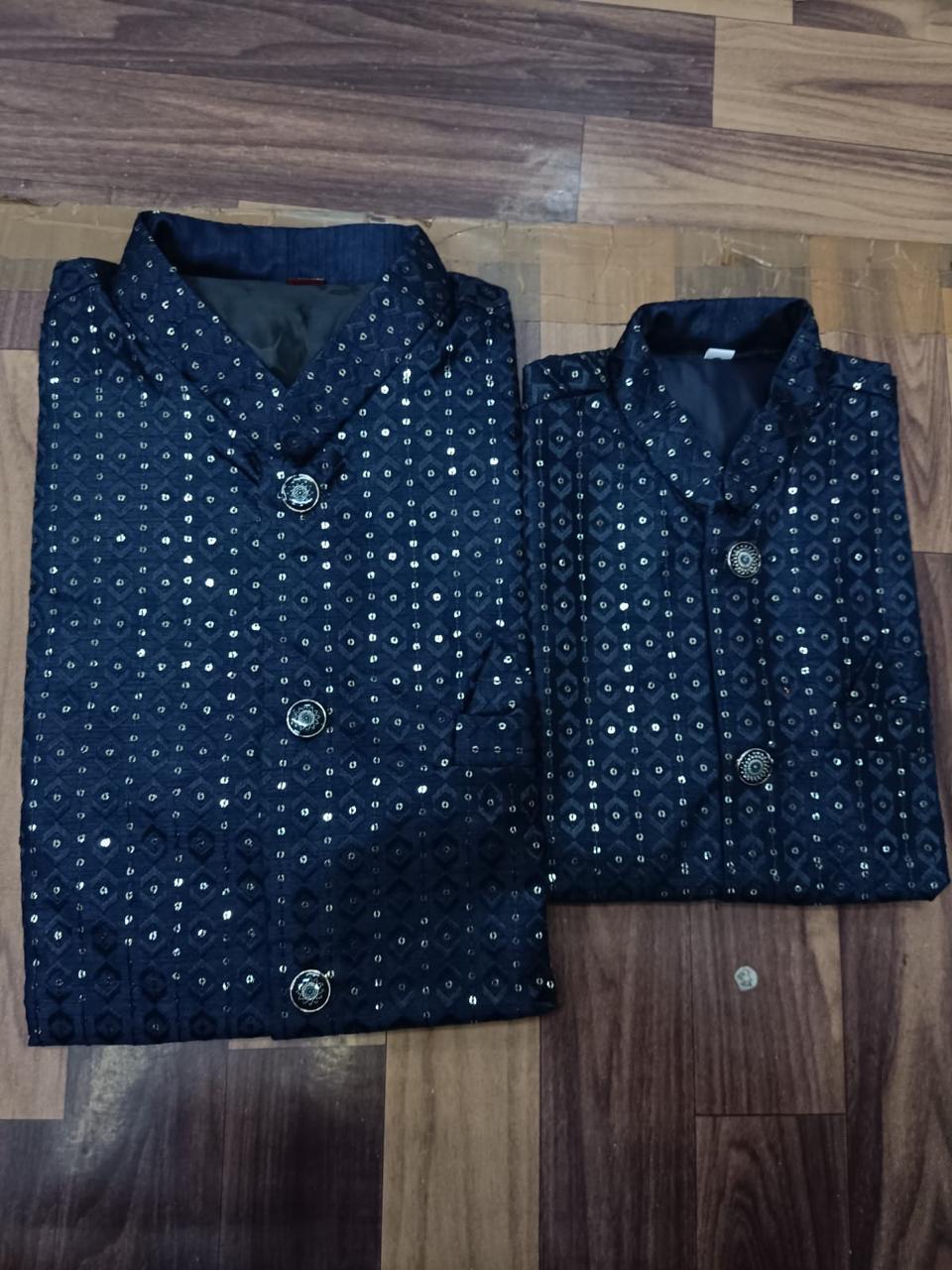 Heavy Banglori Silk With Embroidery Sequins Work Kurta Koti Pajama Set