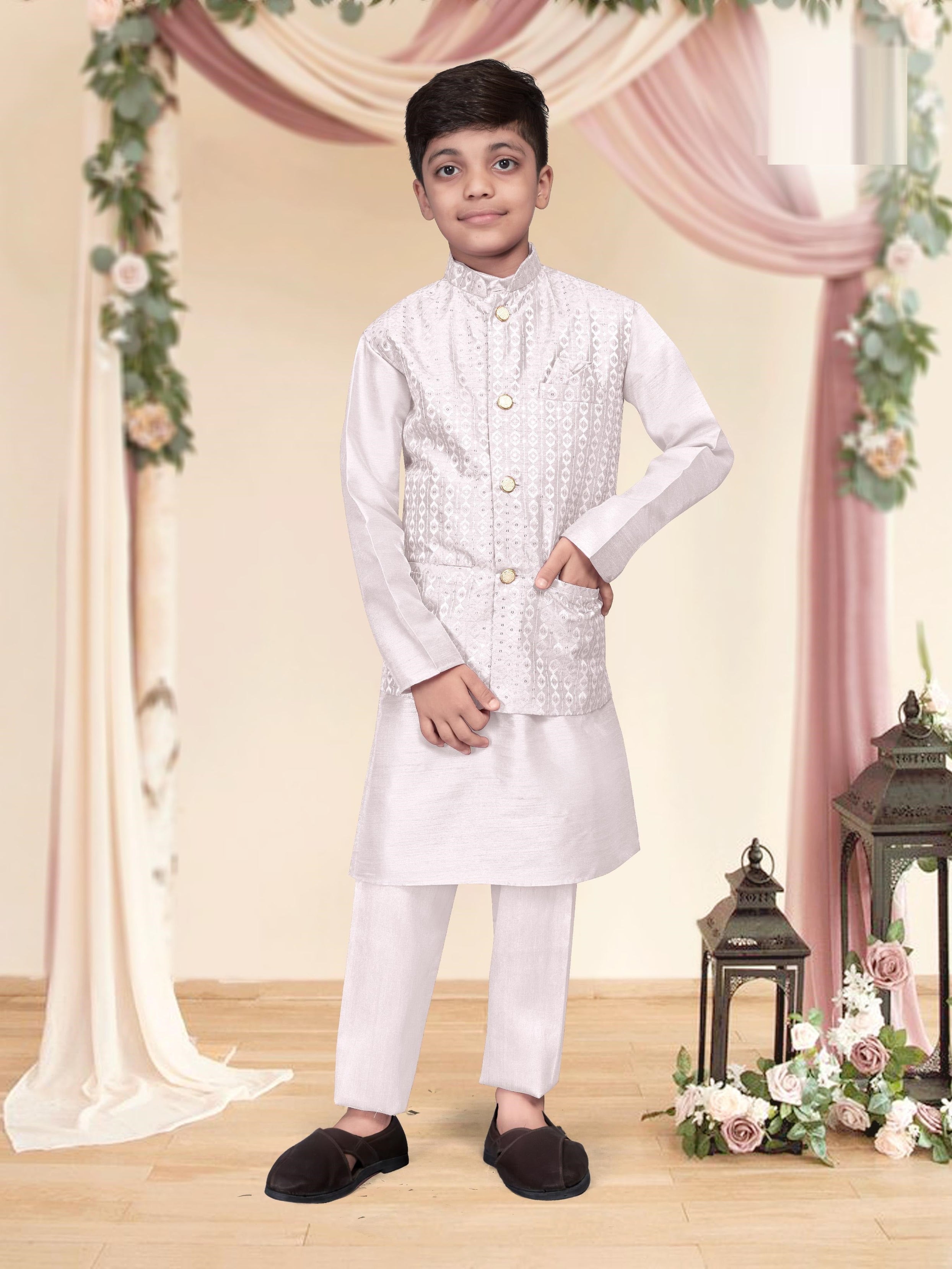 Heavy Banglori Silk With Embroidery Sequins Work Kurta Koti Pajama Set