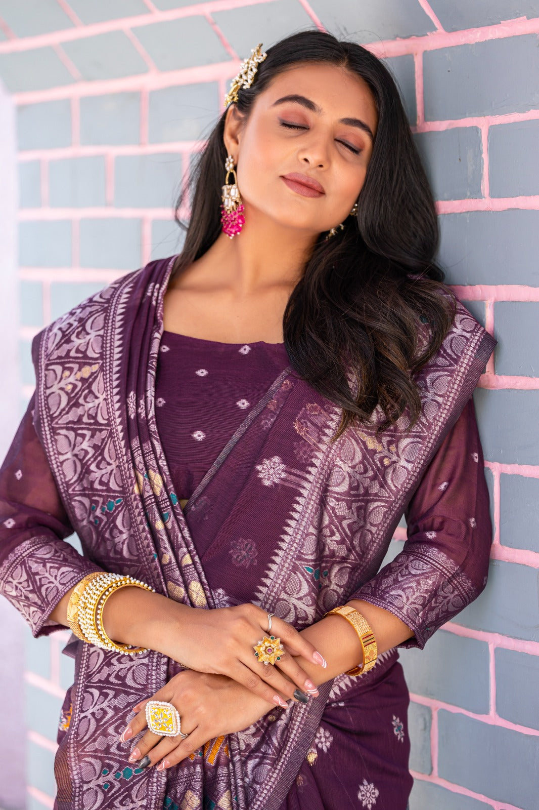 Premium Linen Cotton Traditional Wedding Function Wear Saree With Blouse 11-VD