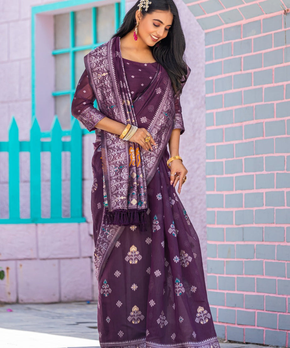 Premium Linen Cotton Traditional Wedding Function Wear Saree With Blouse 11-VD