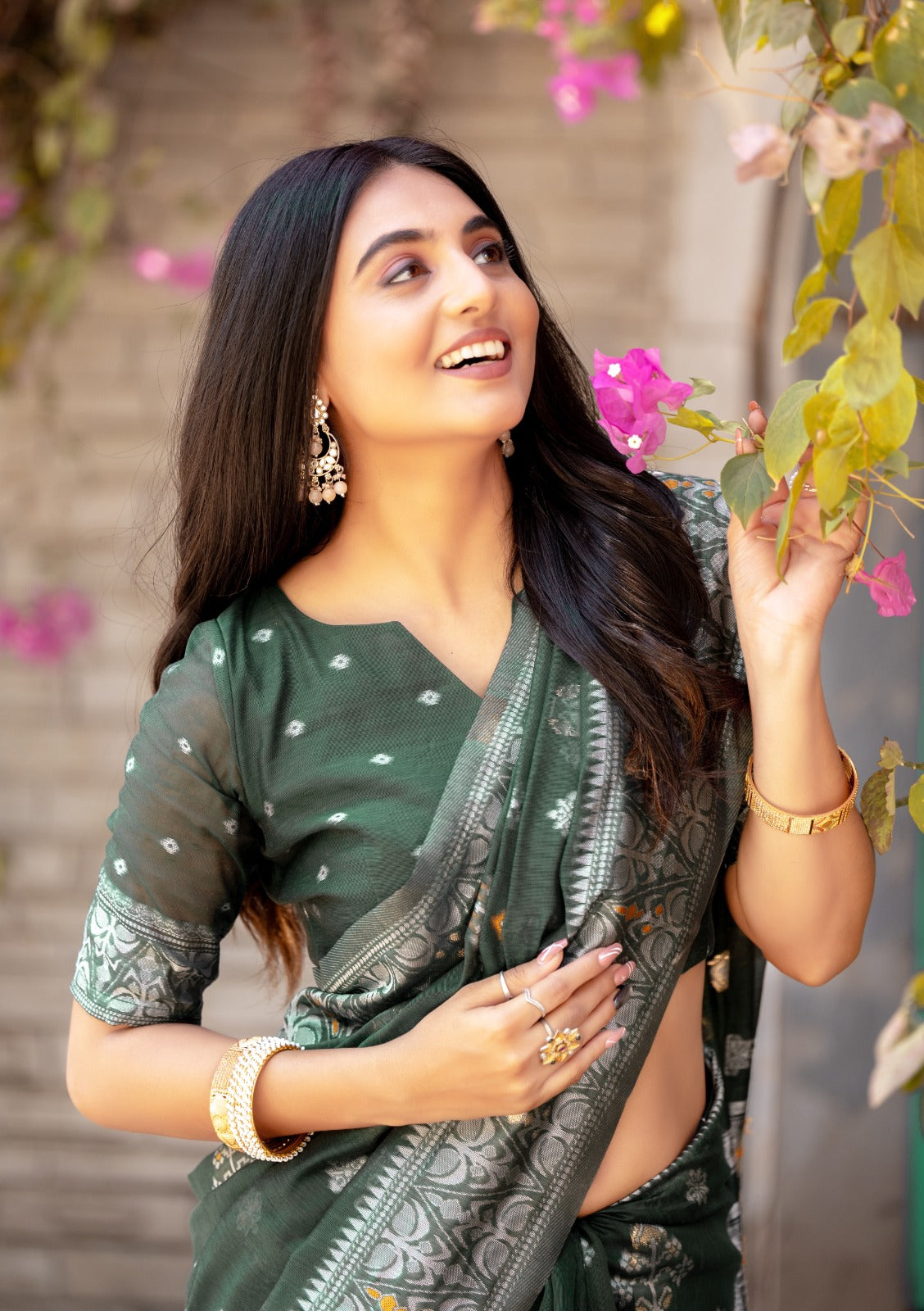 Premium Linen Cotton Traditional Wedding Function Wear Saree With Blouse 11-VD