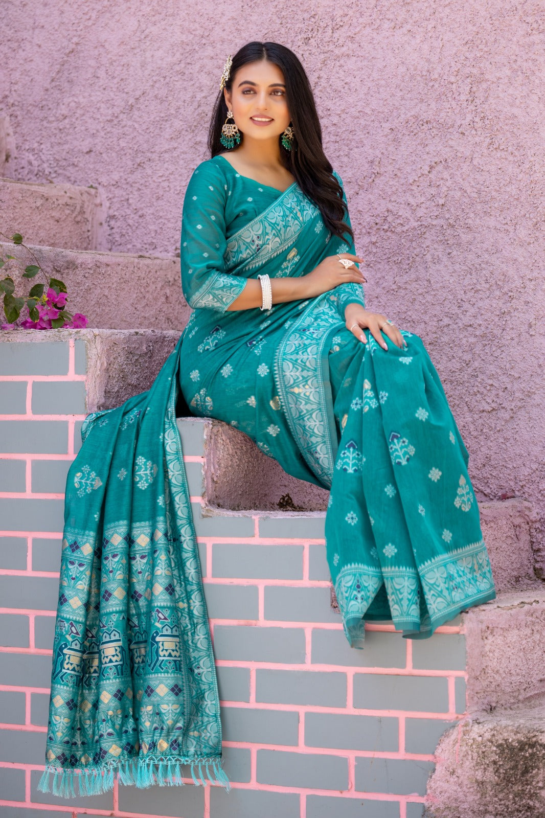 Premium Linen Cotton Traditional Wedding Function Wear Saree With Blouse 11-VD