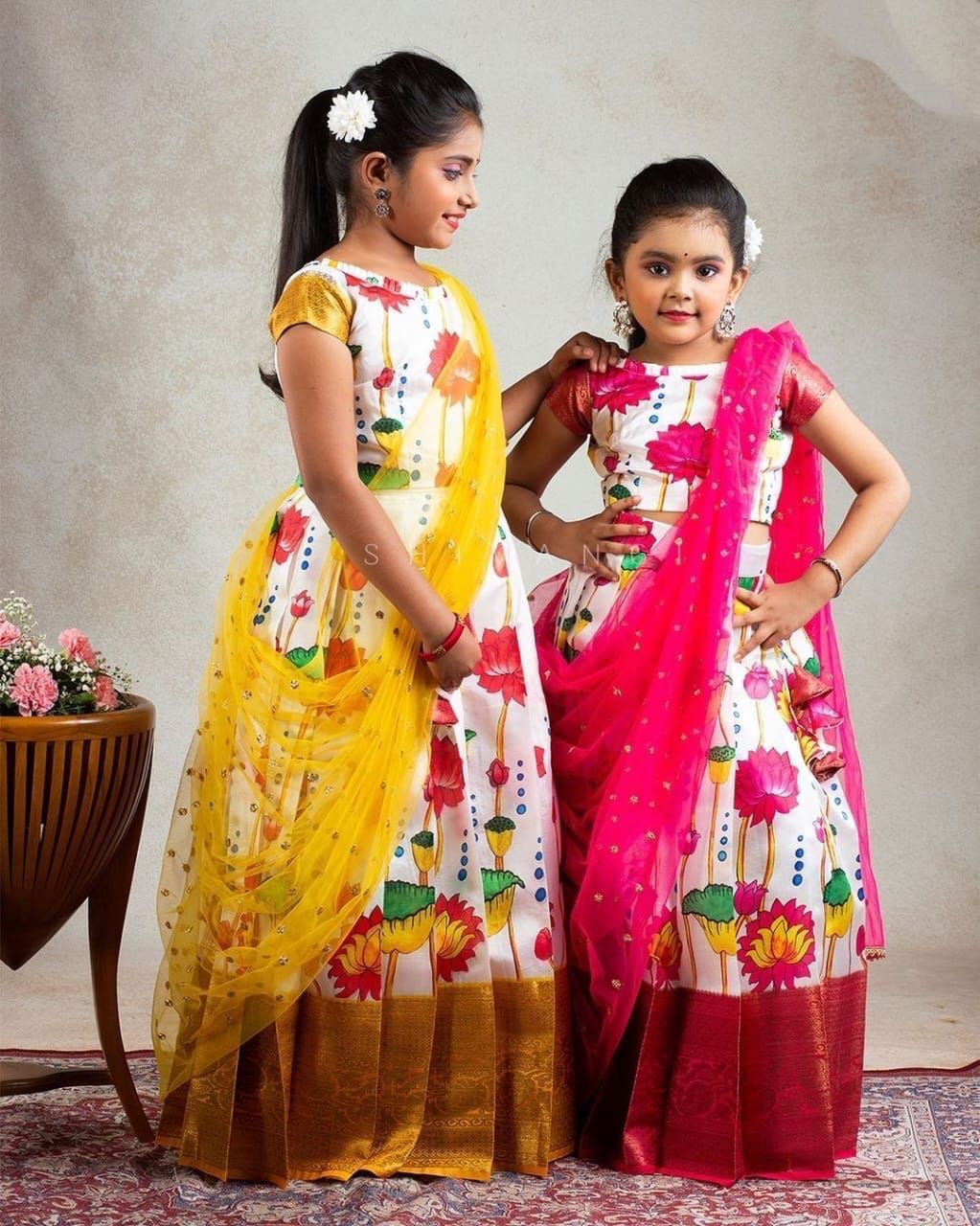 Kid's Full Stitched Pure Lichi Silk With Full Body Lehenga With Blouse