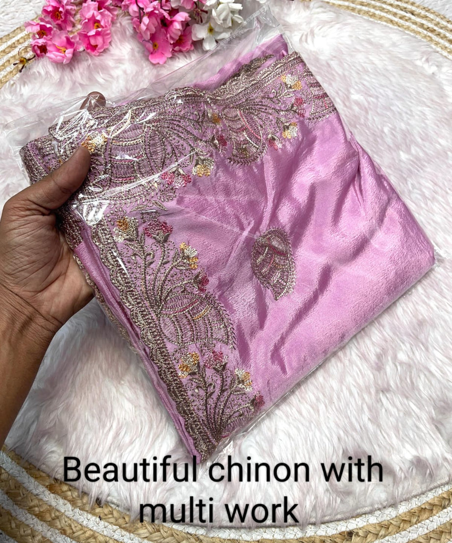 Soft Chinon Beautiful Traditional Saree, Wedding Wear Sari With Blouse