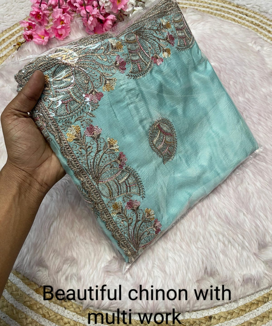 Soft Chinon Beautiful Traditional Saree, Wedding Wear Sari With Blouse