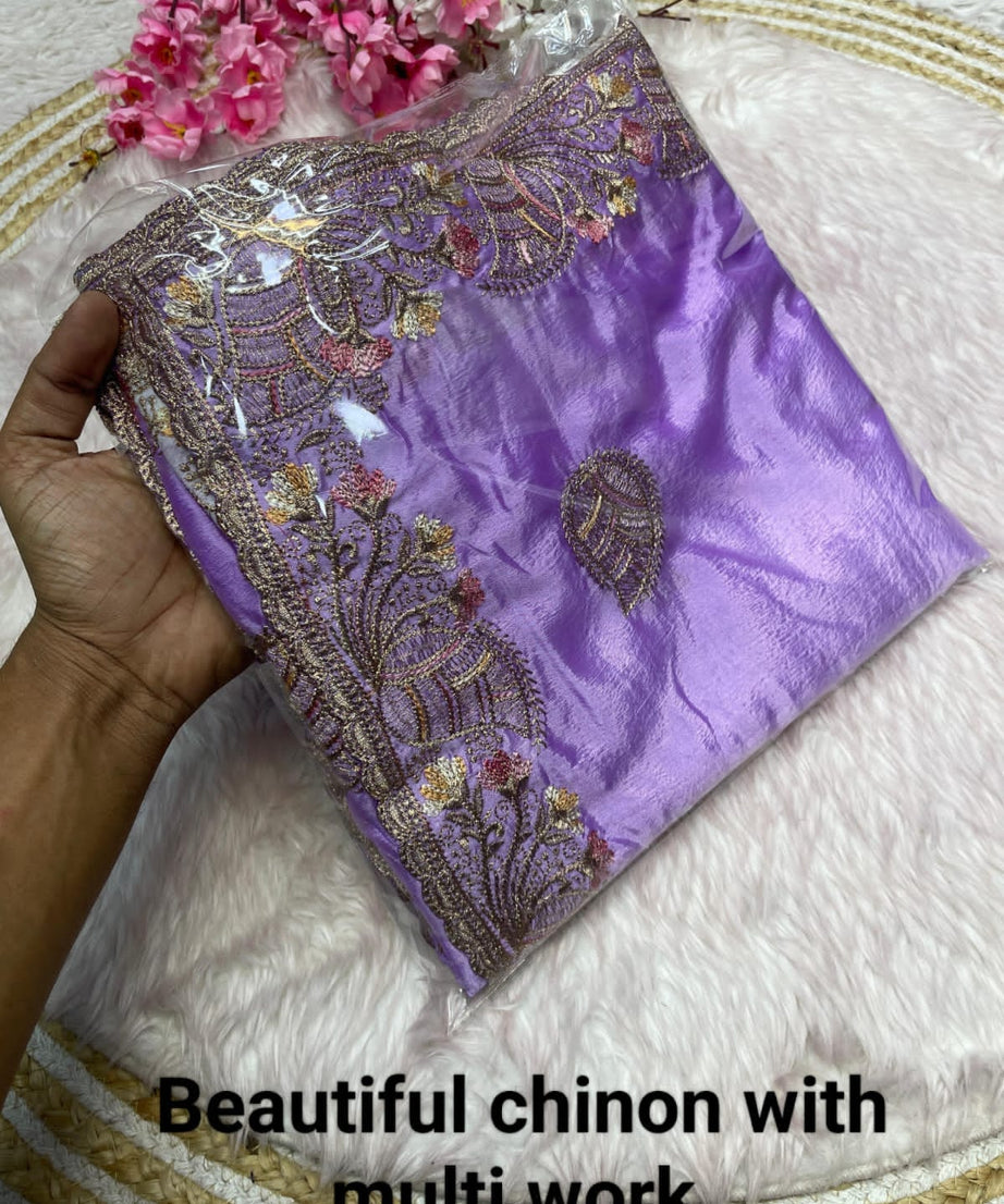 Soft Chinon Beautiful Traditional Saree, Wedding Wear Sari With Blouse
