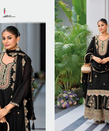 Real Chinon With Embroidery Designer Traditional Top Palazzo With Dupatta