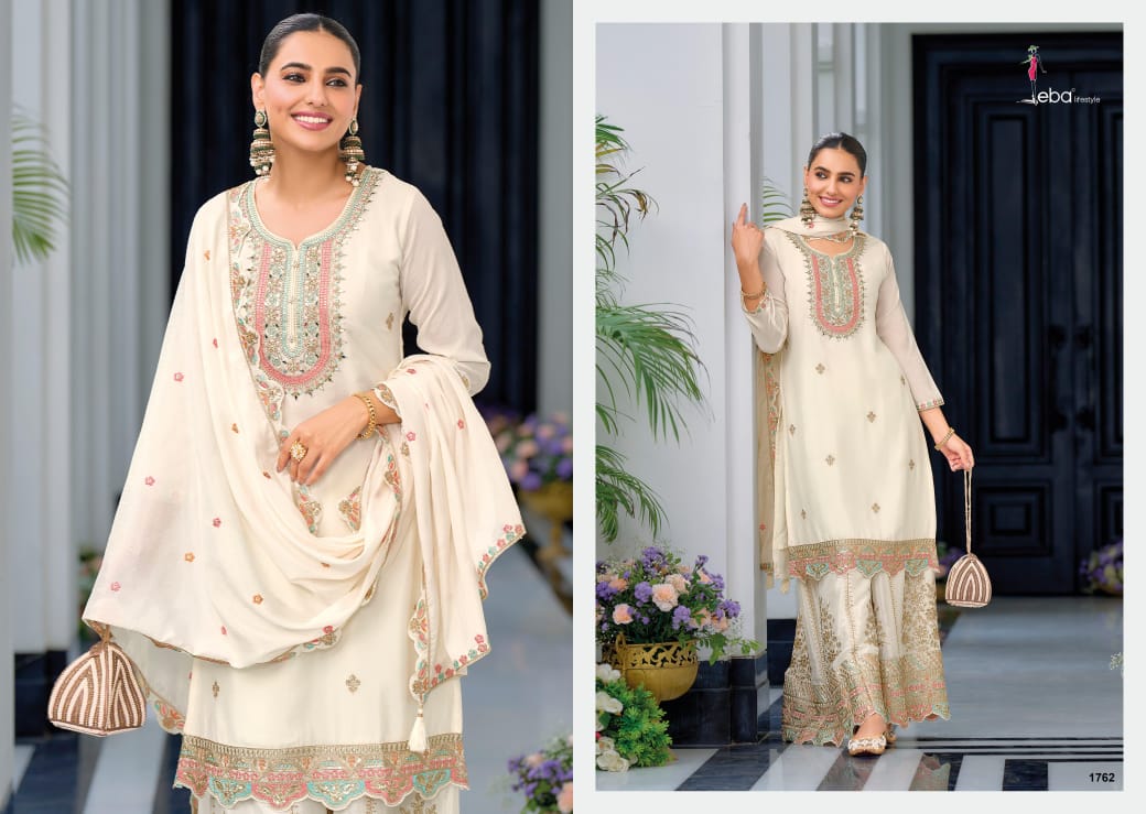 Real Chinon With Embroidery Designer Traditional Top Palazzo With Dupatta